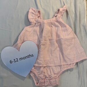 GAP - Pink one piece  sleeveless dress with silver stripe design. Sz 6-12 months